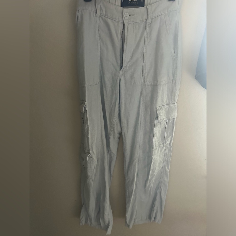 Hollister Light Blue Linen Cargo Pants Relaxed Fit